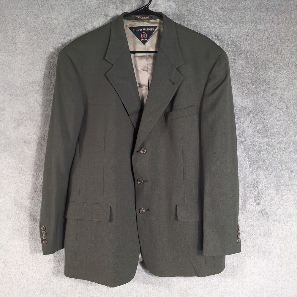 Tommy Hilfiger Mens Olive Green 3 Button Blazer Jacket Made in USA Dillards